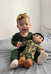 "Marine daddy doll in full uniform with voice recorder — recordable Marine Corps gift for kids during deployment"
