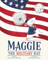 Maggie the Military Rat children's book cover featuring a patriotic rat with a dandelion and American flag background.