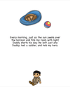 Army Children's book  Illustrationa dog sleeping with an army daddy dolll sitting