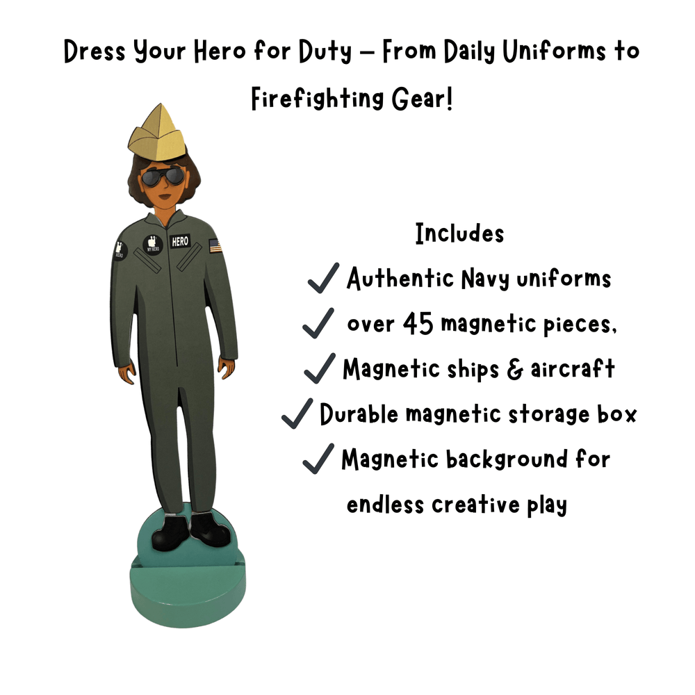 MY HERO U.S. Navy Sailor Magnetic Dress - Up Set | Navy Dress - Up Magnetic Set for Military Kids - MY HERO