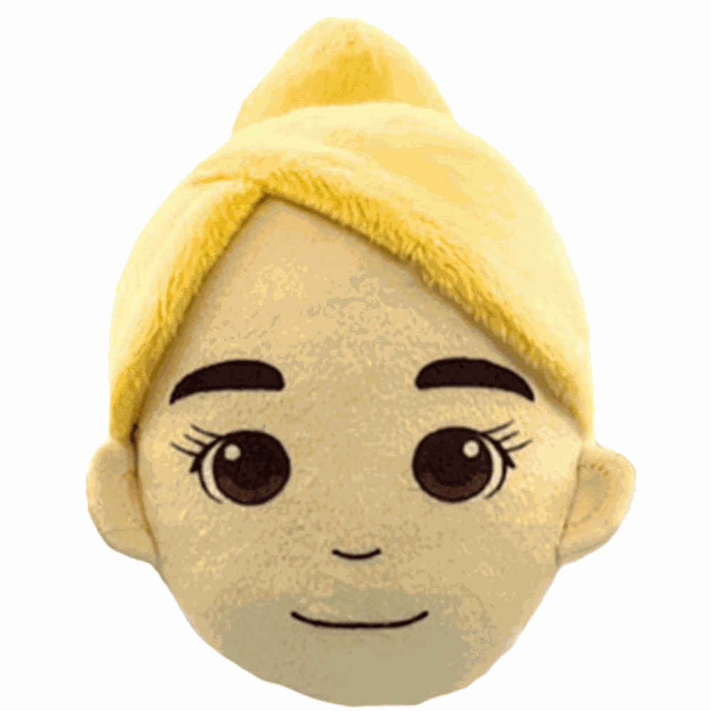 Cute plush doll with blonde hair and friendly face, perfect for kids and storytime.
